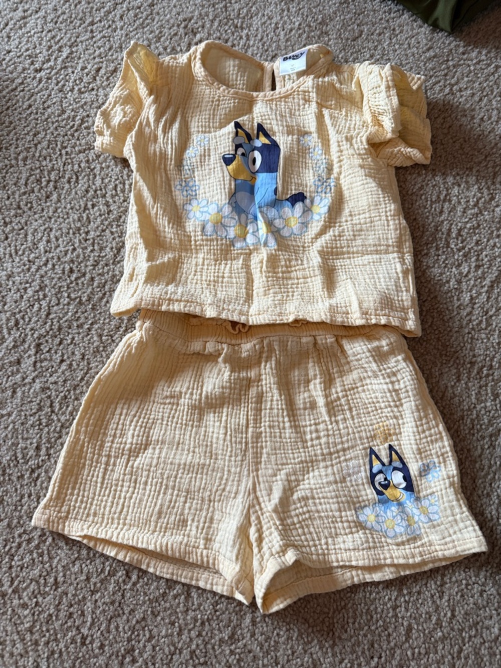 Girls' Bluey Yellow Linen Set - Short Sleeve Top & Shorts